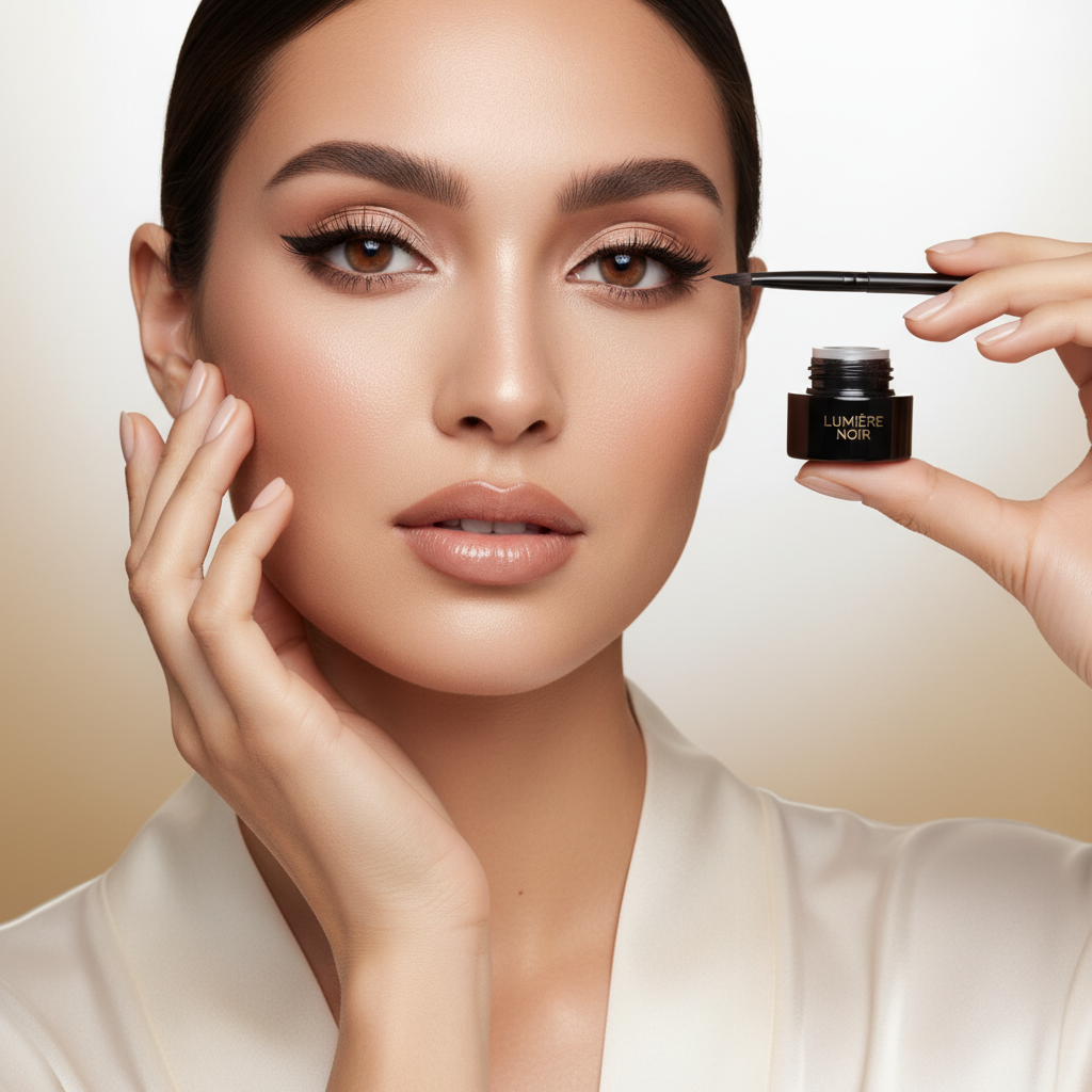 Stunning woman with perfect eye definition holding Intense Define Gel Eyeliner