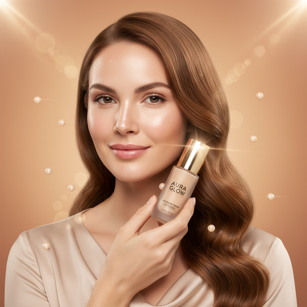 Stunning woman with glowing skin holding Flawless Finish Makeup Primer