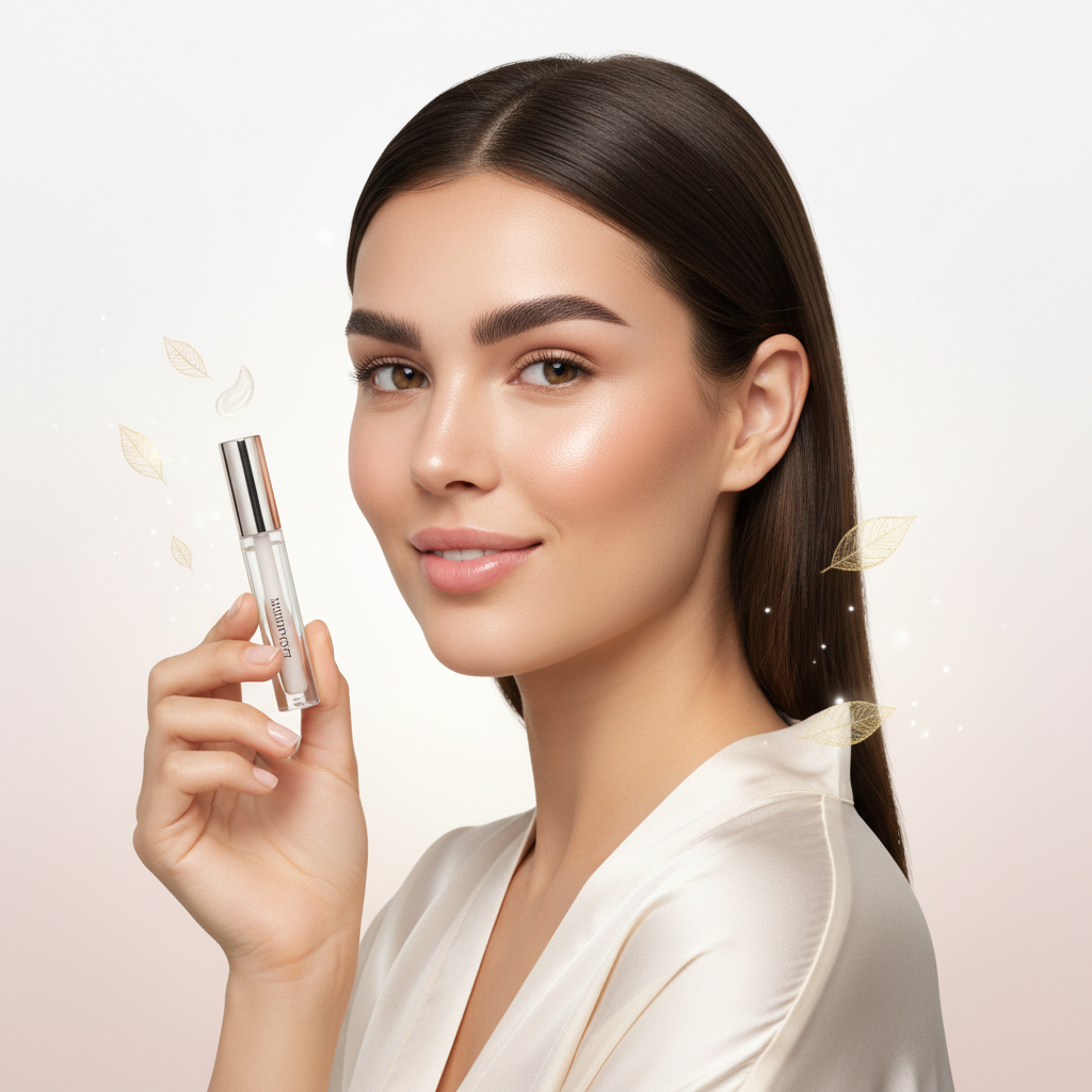 Radiant woman with perfect groomed eyebrows holding Perfect Hold Brow Gel