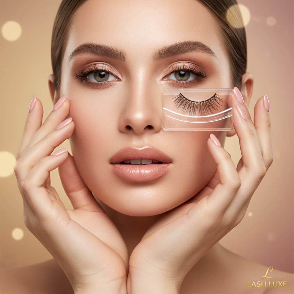 Beautiful woman with natural glamorous look holding Wispy Dream Natural Lashes