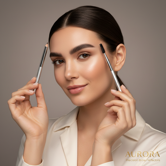Beautiful woman with perfect brows holding Perfect Arch Eyebrow Pencil